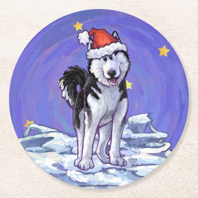 Posavasos Redondo De Papel Navidades Husky (Anverso)