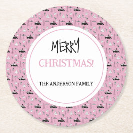 Posavasos Redondo De Papel Navidades modernos Patrón blanco y negro sobre ros