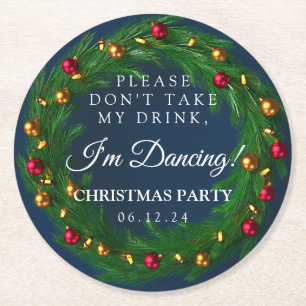 Posavasos Redondo De Papel navidades "No bebas" Fiesta Wreath Navy