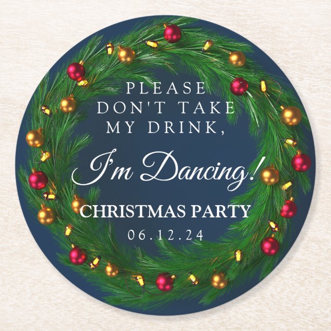 Posavasos Redondo De Papel navidades "No bebas" Fiesta Wreath Navy (Anverso)