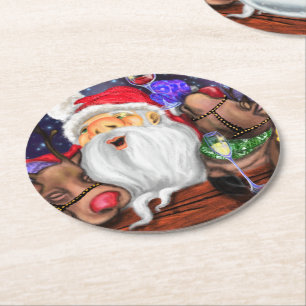 Posavasos Redondo De Papel Navidades Papel Santa Pascua y renos divertidos