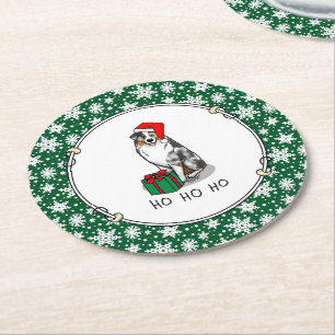 Posavasos Redondo De Papel Navidades Pastor Australiano (azul merle tan/w 1)