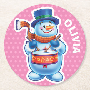 Posavasos Redondo De Papel Navidades personalizado montaña rusa Snowman invie