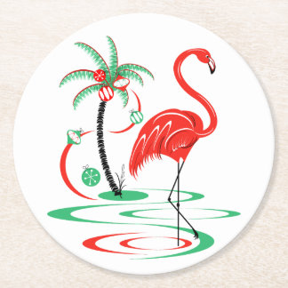 Posavasos Redondo De Papel Navidades rojos Flamingo alrededor