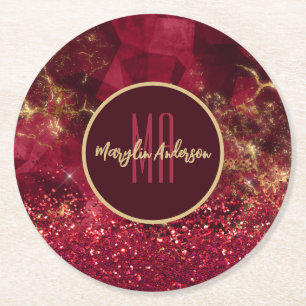 POSAVASOS REDONDO DE PAPEL NAVIDADES ROJOS FUEGO PURPURINA OPAL PERSONALIZADO