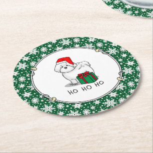 Posavasos Redondo De Papel Navidades Santa Bichon Frise Dog Cute