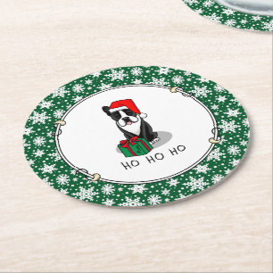 Posavasos Redondo De Papel Navidades Santa Boston Terrier (negro)