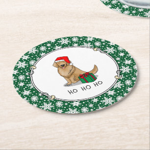 Posavasos Redondo De Papel Navidades Santa Claus Golden Retriever Dog Cute