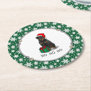 Posavasos Redondo De Papel Navidades Santa Claus Gorra Rottweiler Dog Funny