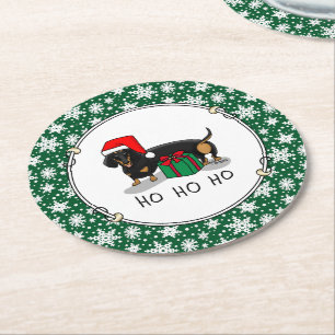 Posavasos Redondo De Papel Navidades Santa Dachshund (S black & tan) Gracioso