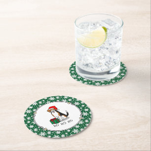 Posavasos Redondo De Papel Navidades Santa Hat Beagle (triple color 3) Dog Cu