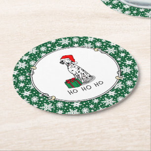 Posavasos Redondo De Papel Navidades Santa Hat Dalmatian Dog (negro 1) Cute
