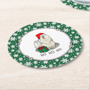 Posavasos Redondo De Papel Navidades Santa Hat Puli Perro (blanco) Cute Graci