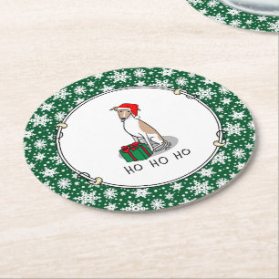 Posavasos Redondo De Papel Navidades Santa Hat Whippet Dog Fawn & white Cute