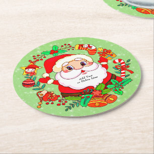 Posavasos Redondo De Papel Navidades Santa Stocking Cane Present Holly