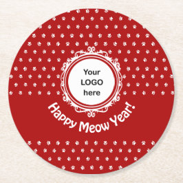 Posavasos Redondo De Papel Negocio de gatos 'Happy Meow Year'