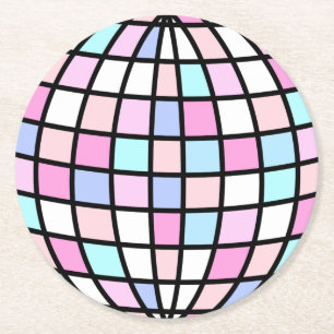 Posavasos Redondo De Papel Neon Groovy Disco Ball