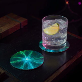 Posavasos Redondo De Papel Neon Plasma Ball Electric Fiesta