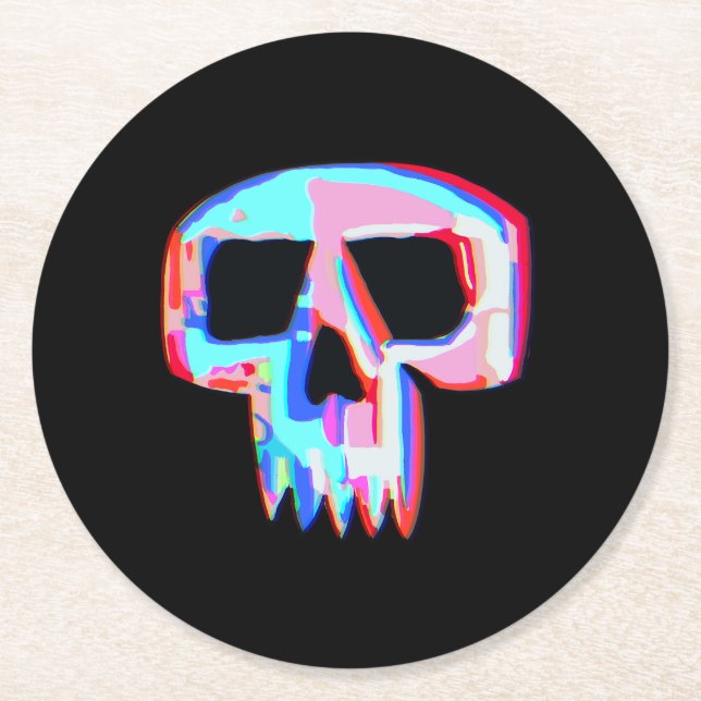 Posavasos Redondo De Papel Neon Skull (Anverso)