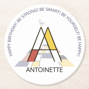 Posavasos Redondo De Papel Neoplasticismo Art Guay Monograma. Letra A