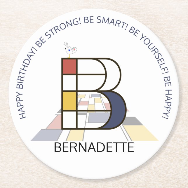 Posavasos Redondo De Papel Neoplasticismo Art Guay Monograma. Letra B (Anverso)