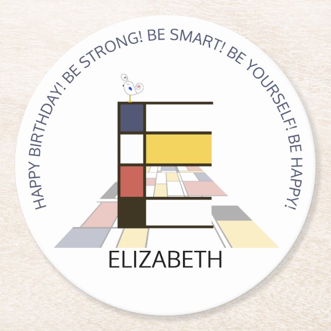 Posavasos Redondo De Papel Neoplasticismo Art Guay Monograma. Letra E (Anverso)