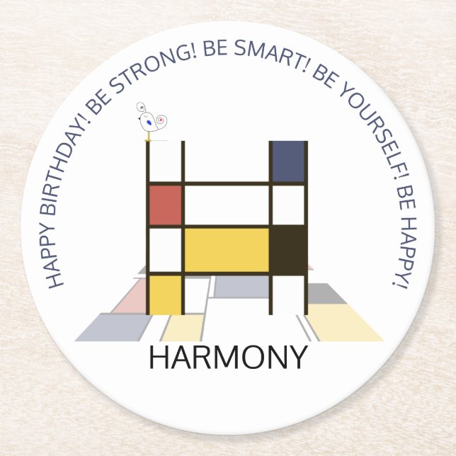 Posavasos Redondo De Papel Neoplasticismo Art Guay Monograma. Letra H (Anverso)