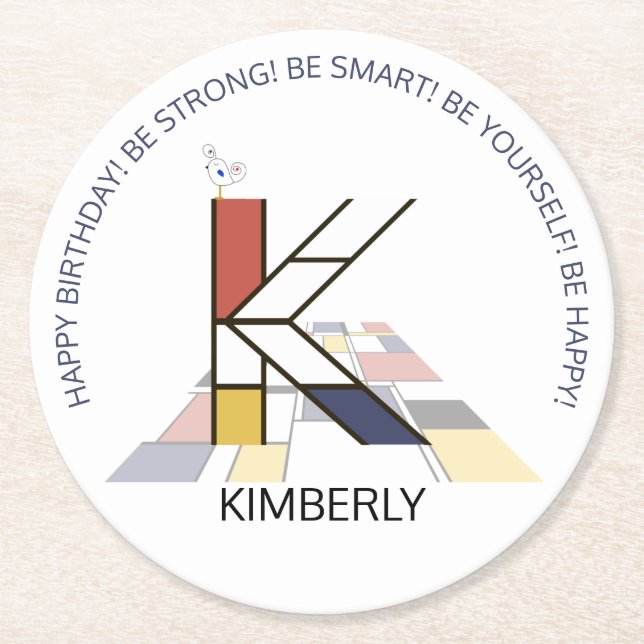 Posavasos Redondo De Papel Neoplasticismo Art Guay Monograma. Letra K (Anverso)