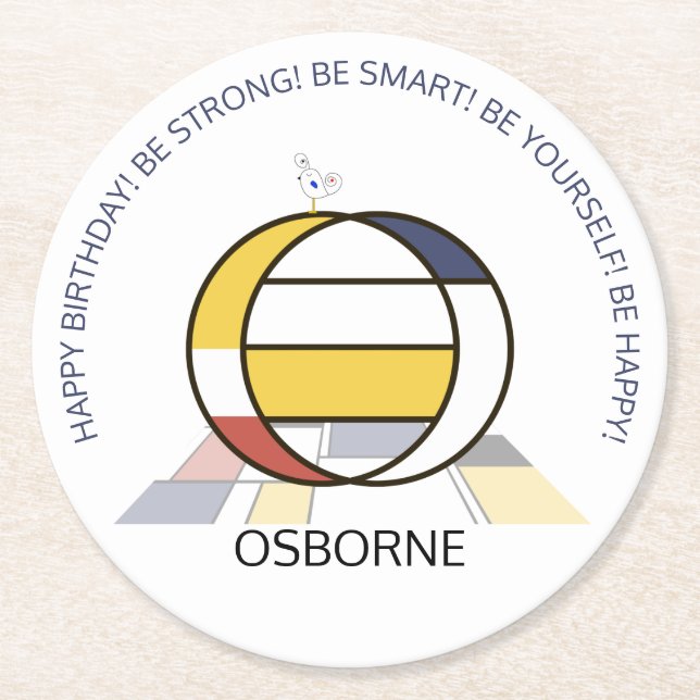 Posavasos Redondo De Papel Neoplasticismo Art Guay Monograma. Letra O (Anverso)