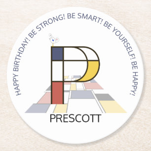 Posavasos Redondo De Papel Neoplasticismo Art Guay Monograma. Letra P