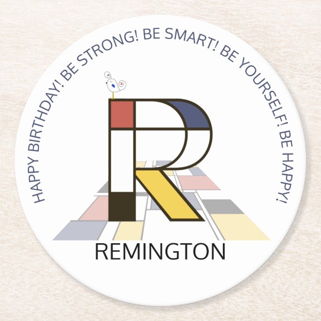 Posavasos Redondo De Papel Neoplasticismo Art Guay Monograma. Letra R (Anverso)