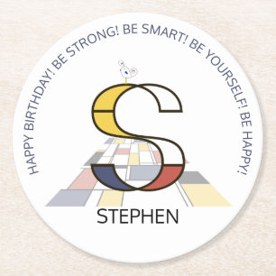 Posavasos Redondo De Papel Neoplasticismo Art Guay Monograma. Letra S