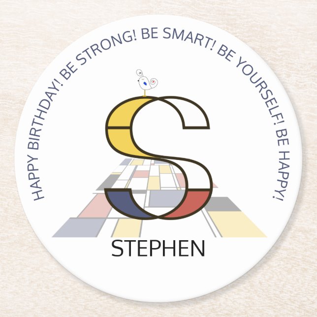 Posavasos Redondo De Papel Neoplasticismo Art Guay Monograma. Letra S (Anverso)