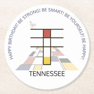 Posavasos Redondo De Papel Neoplasticismo Art Guay Monograma. Letra T