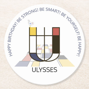 Posavasos Redondo De Papel Neoplasticismo Art Guay Monograma. Letra U