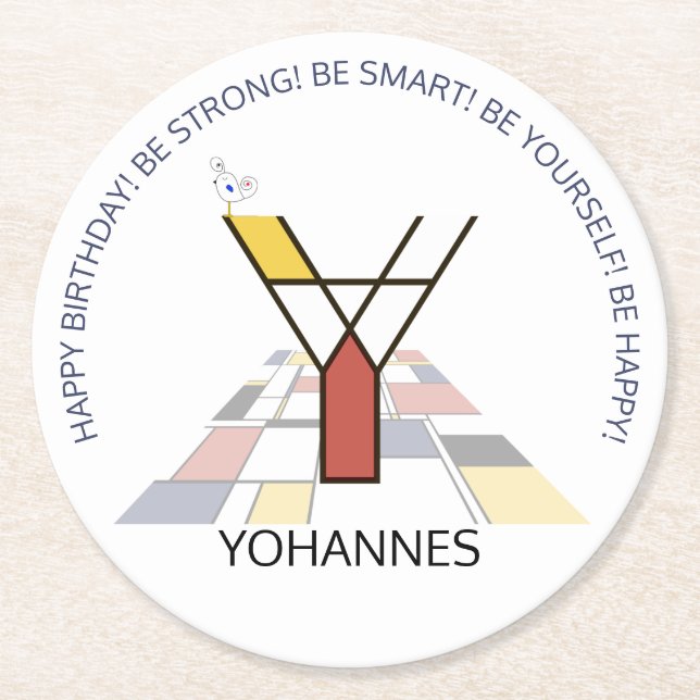 Posavasos Redondo De Papel Neoplasticismo Art Guay Monograma. Letra Y (Anverso)