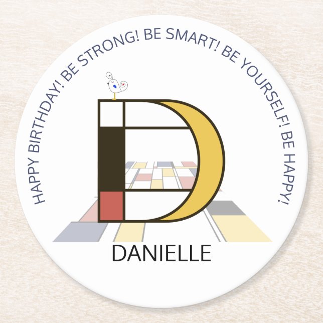 Posavasos Redondo De Papel Neoplasticismo Arte Monograma Genial. Letra D (Anverso)