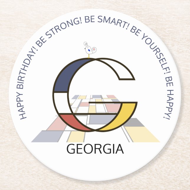 Posavasos Redondo De Papel Neoplasticismo Arte Monograma Genial. Letra G (Anverso)