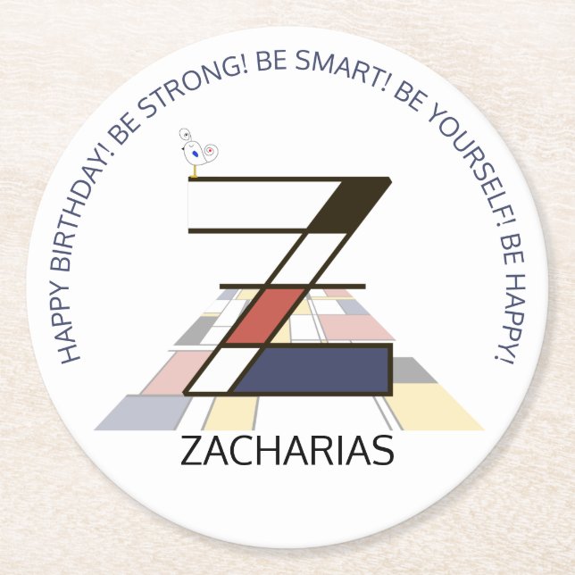 Posavasos Redondo De Papel Neoplasticismo Arte Monograma Genial. Letra Z (Anverso)