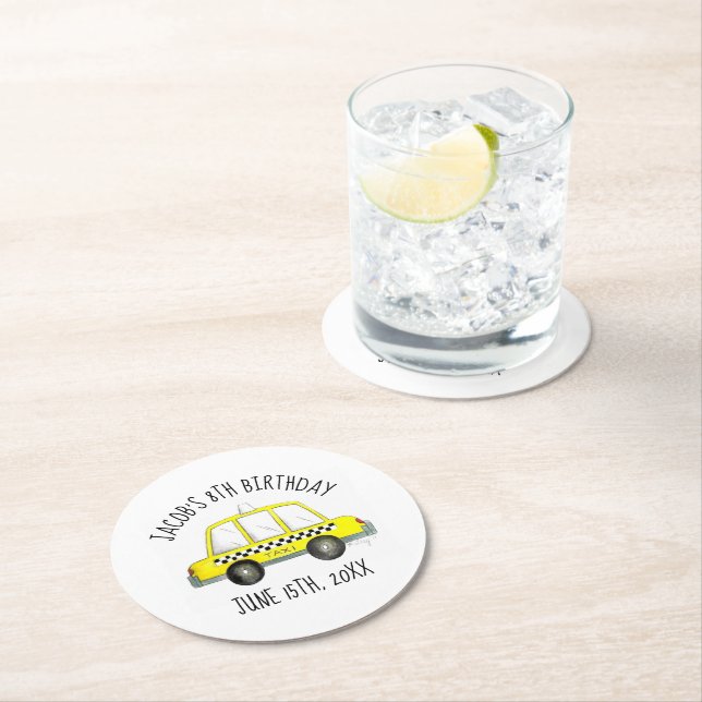 Posavasos Redondo De Papel New York City NYC Partido del Cumpleaños del Taxi  (In situ)