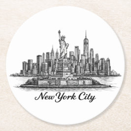 Posavasos Redondo De Papel New York City Skyline Line Art Illustration