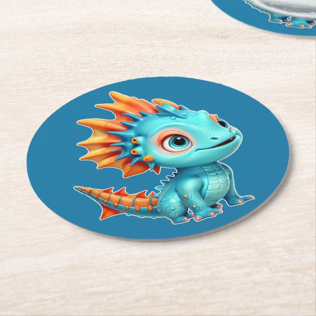 Posavasos Redondo De Papel Niedlicher Alien-Drache, türkis -  (En perspectiva)