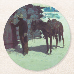 Posavasos Redondo De Papel Nieve de invierno de caballos y bovinas