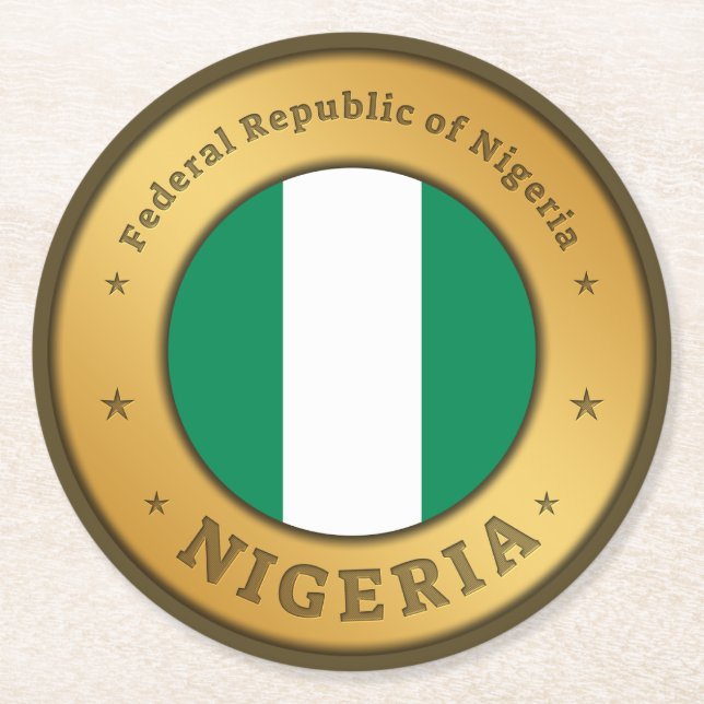 Posavasos Redondo De Papel Nigeria Flag Badge (Anverso)