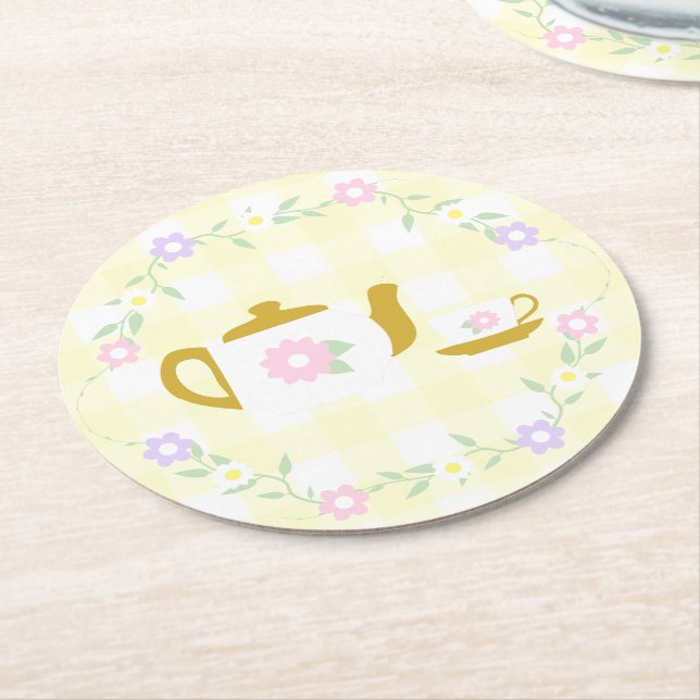 Posavasos Redondo De Papel Niña de té para dos cumpleaños 2 (En perspectiva)