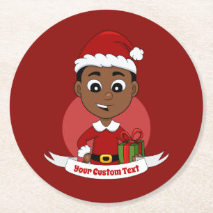 Posavasos Redondo De Papel Niño personalizado de Navidades afroamericanos