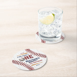 Posavasos Redondo De Papel Niños Béisbol Primer Cumpleaños