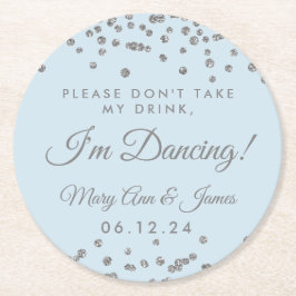 Posavasos Redondo De Papel ¡No Tomes Mi Bebida! Helado de confetti plateado a