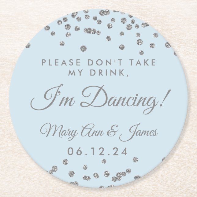 Posavasos Redondo De Papel ¡No Tomes Mi Bebida! Helado de confetti plateado a (Anverso)