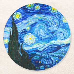 Posavasos Redondo De Papel Noche estrellada de Van Gogh